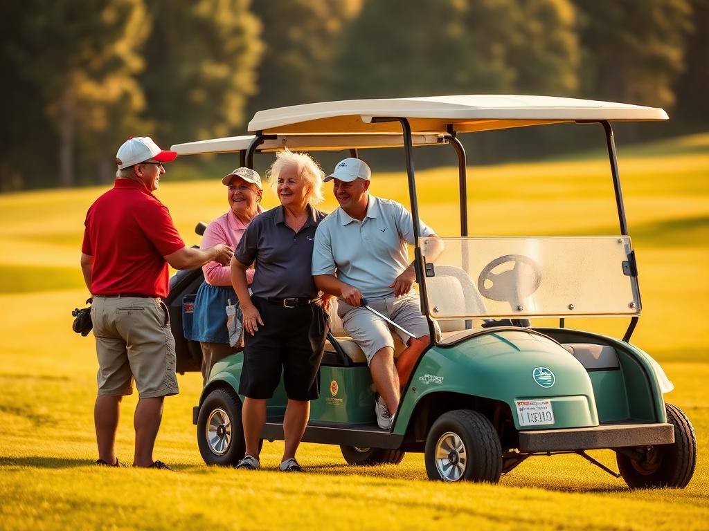 Golfers gathered beside a cart at the annual outing