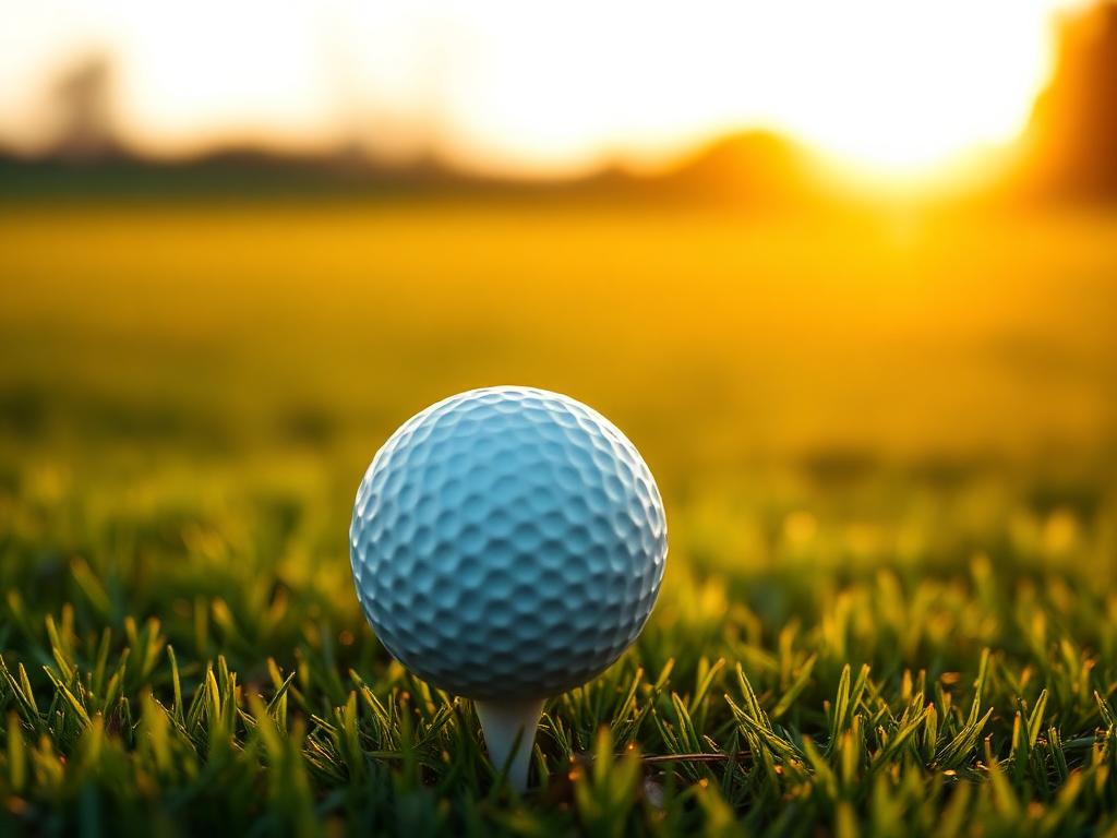 A golf ball on a tee at sunrise